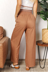 Double Take Drawstring Smocked Waist Wide Leg Pants OutfitFlow